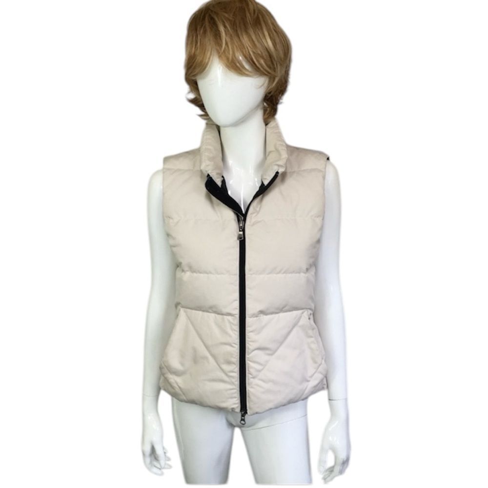 Eddie Bauer Off White Goose Down Quilted Puffer Vest Jacket Size S